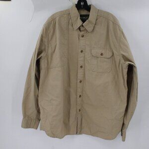 Eddie Bauer Shooting Shirt Mens Large Long Sleeve Canvas Quilted Shoulder pocket